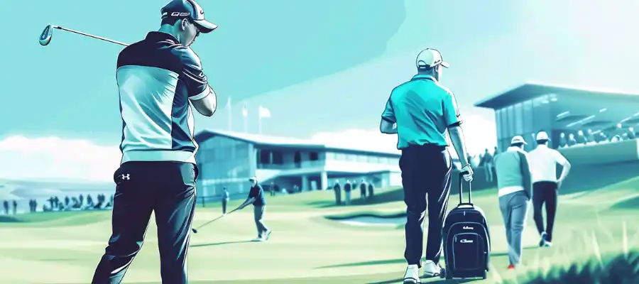 Golf course with players during the Open Championship