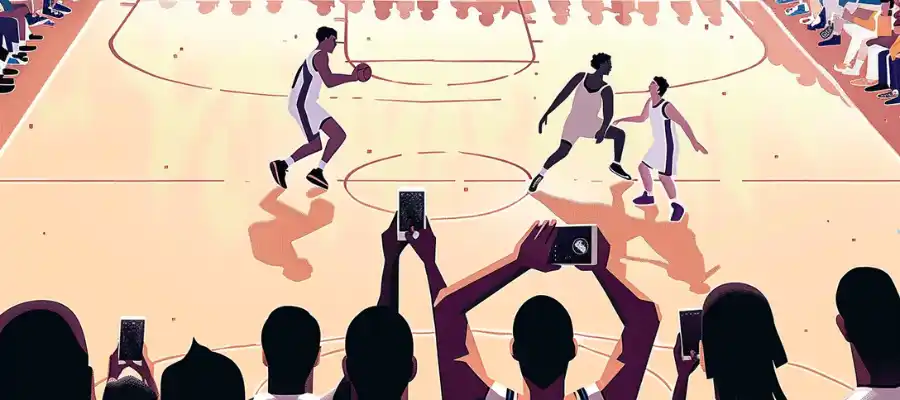 Illustration of a basketball game with betting elements